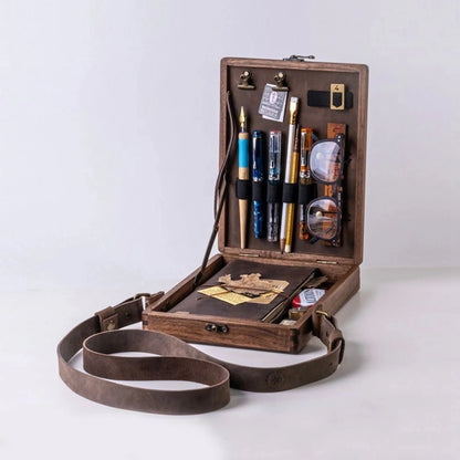 Retro Wooden Box Messenger Bag – Women’s Outdoor Sketch & Tool Storage Bag with Lid, Nostalgic Souvenir Design