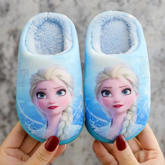 Disney Princess Sofia & Elsa Winter Slippers – Non-Slip Warm Cotton Slippers for Girls, Parent-Child Matching, Size 24-39