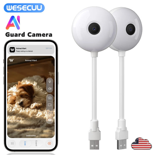 WESECUU Mini WiFi 2K Indoor Security Camera – Wireless Baby Monitor with USB Plug, IP Surveillance & AI Auto Tracking
