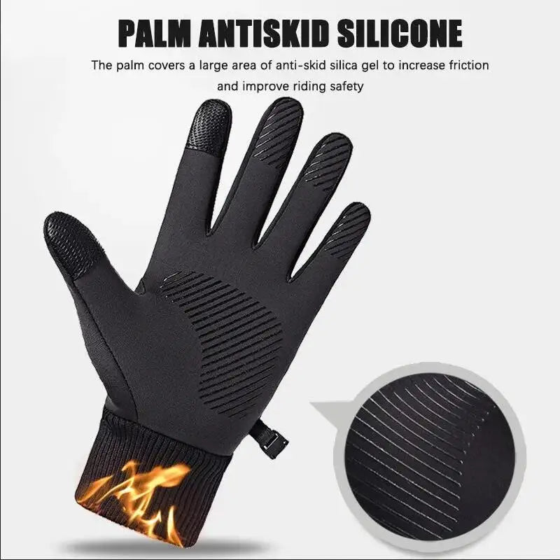 Black Winter Touch Screen Gloves - Waterproof, Fleece-Lined Full Finger for Cycling, Skiing, and Motorcycle Riding