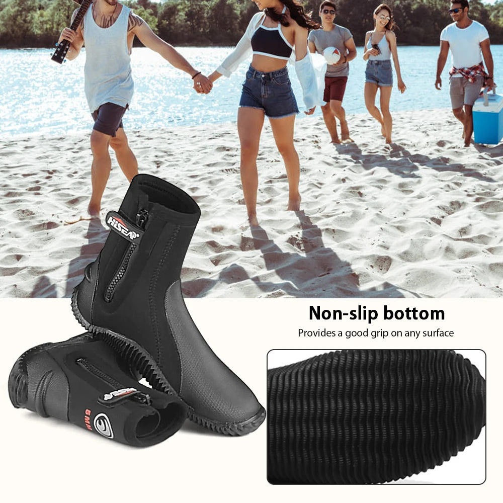 5mm Neoprene Dive Boots with Side Zipper – Wetsuit Boots for Men & Women, Snorkeling, Scuba Diving, Barefoot Beach Shoes