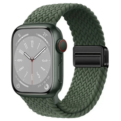 Nylon Braided Loop Apple Watch Band – Magnetic Metal Bracelet Strap for Ultra 2, Series 3–9 & SE (40mm–49mm) Adjustable Wristband