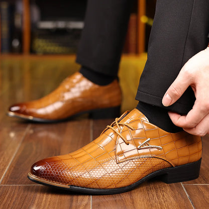 Men’s Leather Pointed Toe Shoes - Soft Patchwork Business Formal Wedding and Office Dress Shoes