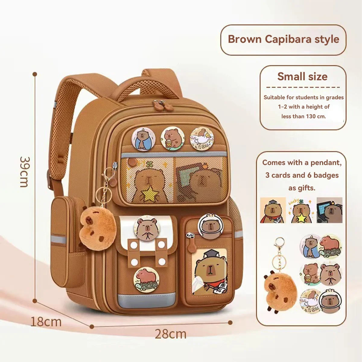 Capybara Waterproof School Backpack | Large Capacity, Ergonomic Straps for Students, Spine-Friendly Gift Bag