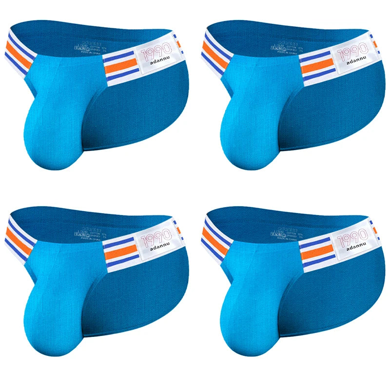 Men’s Breathable Brief Underwear 1/2/3/4PCS – High Fork Triangle Design with Striped Elastic Waistband Comfort Fit
