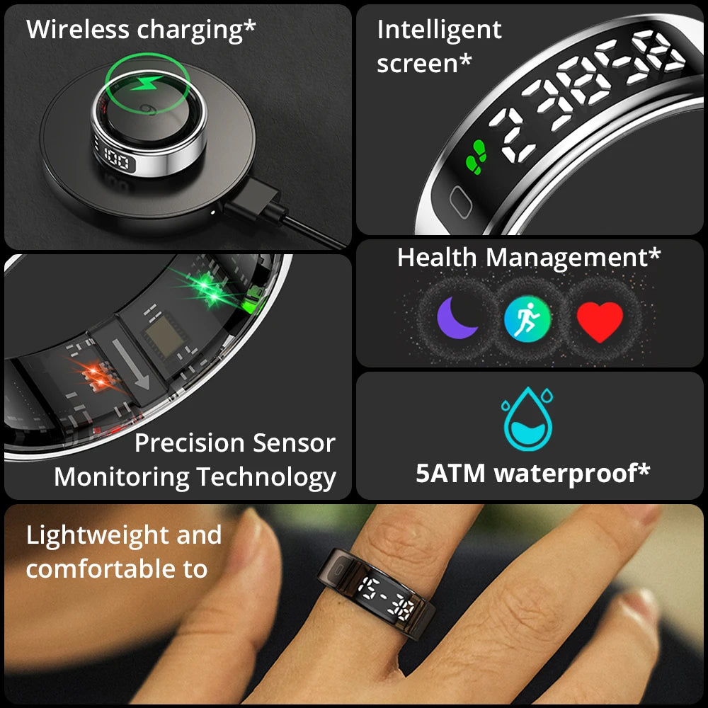 COLMI R12 Smart Ring with Touch Display – Health Manager, Wireless Charging, 5 ATM Waterproof for Men & Women