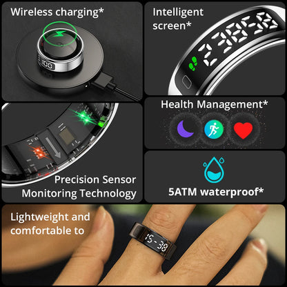 COLMI R12 Smart Ring 2025 – Display Screen Touch Control, Wireless Charging Health Tracker, 5ATM Waterproof for Men & Women