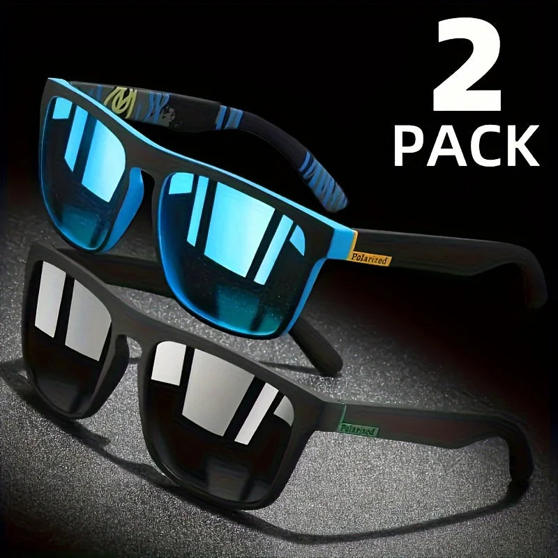 2-Pack Square Polarized Sunglasses — Anti-Glare UV Sun Shades for Driving, Fishing, Travel & Summer Parties