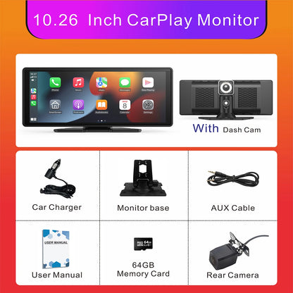 Portable Wireless CarPlay Screen - Universal Android Auto Touchscreen Car Stereo System