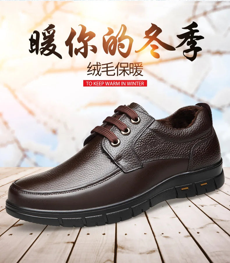 Men's Genuine Leather Casual Shoes - Soft Sole Lace-Up Loafers, Luxury Brand for Middle-Aged & Older Adults, Lightweight Dad Shoes