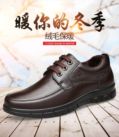 Men's Genuine Leather Casual Shoes - Soft Sole Lace-Up Loafers, Luxury Brand for Middle-Aged & Older Adults, Lightweight Dad Shoes