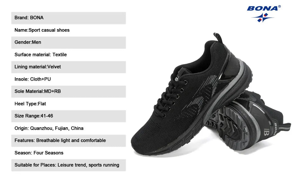 BONA Men's Outdoor Walking Sneakers — Lace-Up Athletic & Running Shoes, Comfortable Popular Style