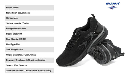BONA Men's Outdoor Walking Sneakers — Lace-Up Athletic & Running Shoes, Comfortable Popular Style