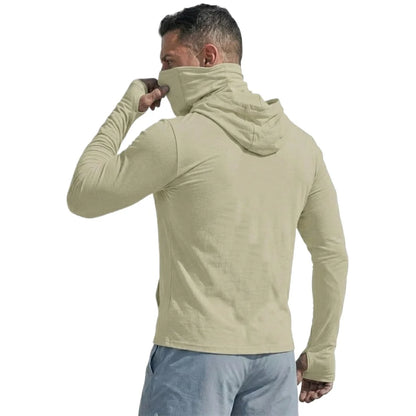 Men’s UPF50+ Sun Protection Long Sleeve Quick Dry Hoodie – Lightweight Fishing & Running Performance Shirt