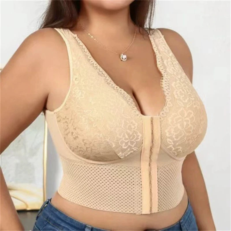 Tummy Control Shapewear Bra Vest – Breathable Hollow Design with Front Buttons, Lifting & Slimming Support Underwear for Women