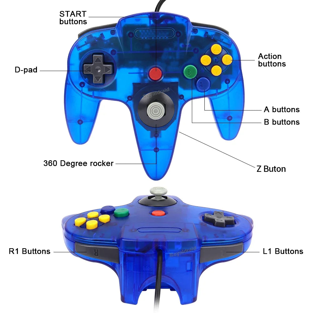 Wired Transparent N64 Gamepad Controller – Joystick for Nintendo 64 Console Accessories