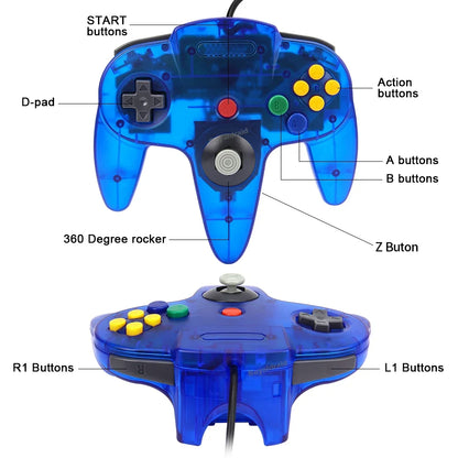 Wired Transparent N64 Gamepad Controller – Joystick for Nintendo 64 Console Accessories
