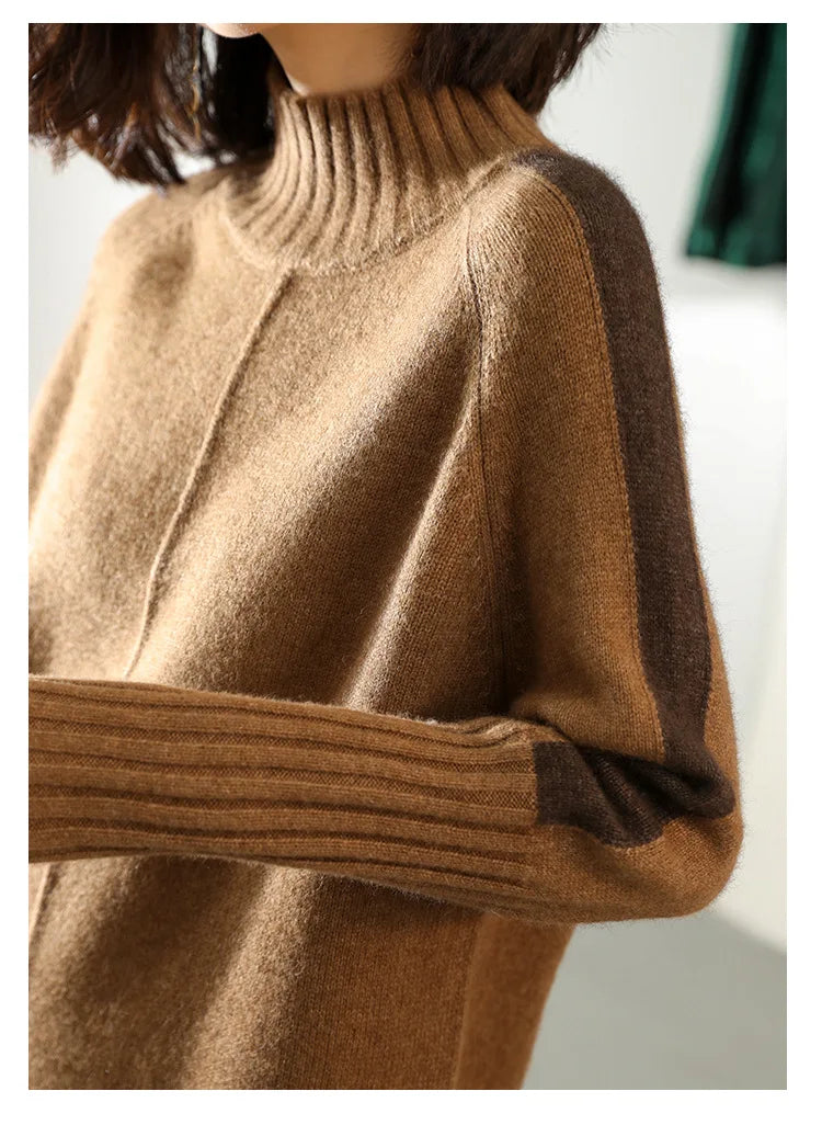 Turtleneck Knitted Sweater for Women – Autumn/Winter Warm Thick Pullovers, Wool Knit Crochet Y2K Split Jumper Cardigan