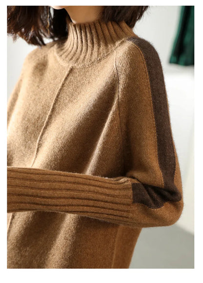 Turtleneck Knitted Sweater for Women – Autumn/Winter Warm Thick Pullovers, Wool Knit Crochet Y2K Split Jumper Cardigan