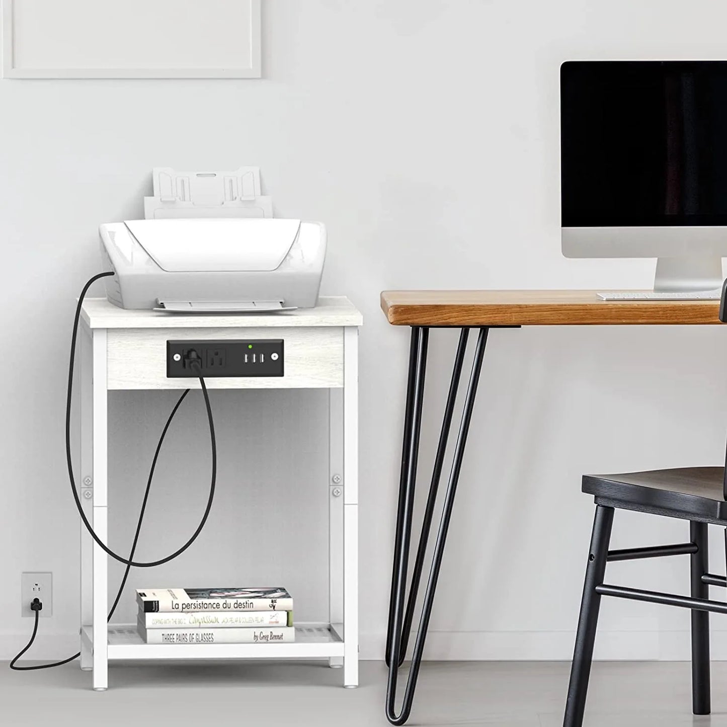 Set of 2 Nightstands with Charging Station - Bedside Tables with USB Ports and Outlets, 2-Tier End Table with Storage Shelf