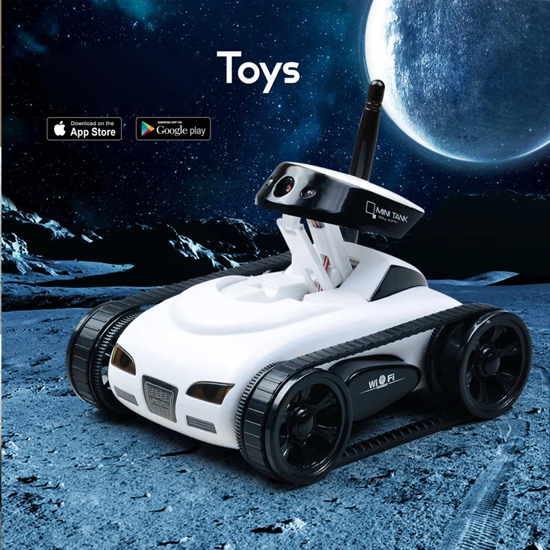 WiFi Remote Control Camera Tank Toy - 4-Channel Real-Time Video Transmission Tracked RC Car for Kids Gift