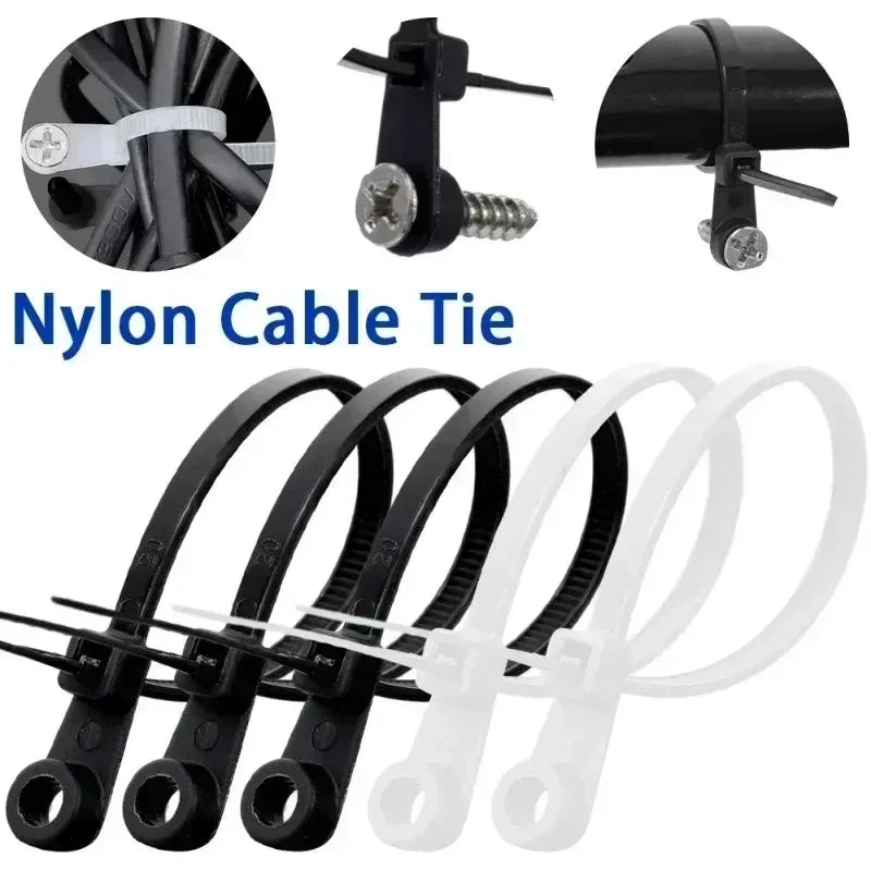 Multipurpose Heavy Duty Nylon Cable Ties: Adjustable Self-Locking Cord Organizer Straps with Screw Hole - DIY Fastening Loop