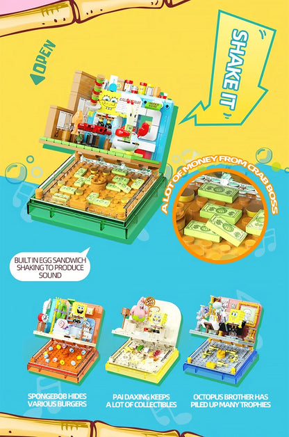 Spongebob Building Blocks Set — Patrick Star, Krusty Krab & Squidward Tentacles Desktop Model Toy for Kids & Gifts