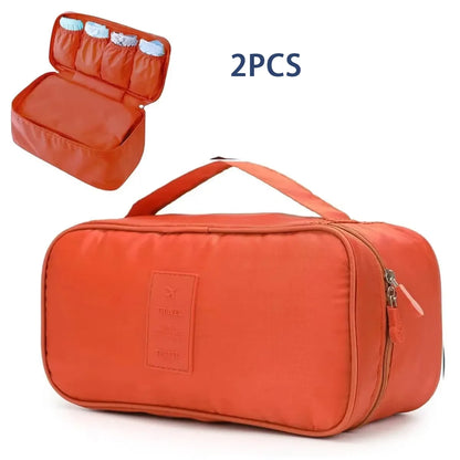 Portable Travel Organizer Bag - Multi-Function Bra Underwear Storage Case and Cosmetic Toiletry Pouch for Outdoor Trips