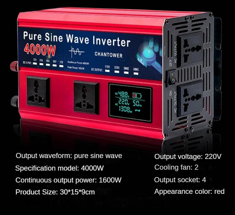 5500W Pure Sine Wave Inverter - DC 12v/24v/48v/60v/72v to AC 110v/220v Voltage Converter for Car & Solar Power