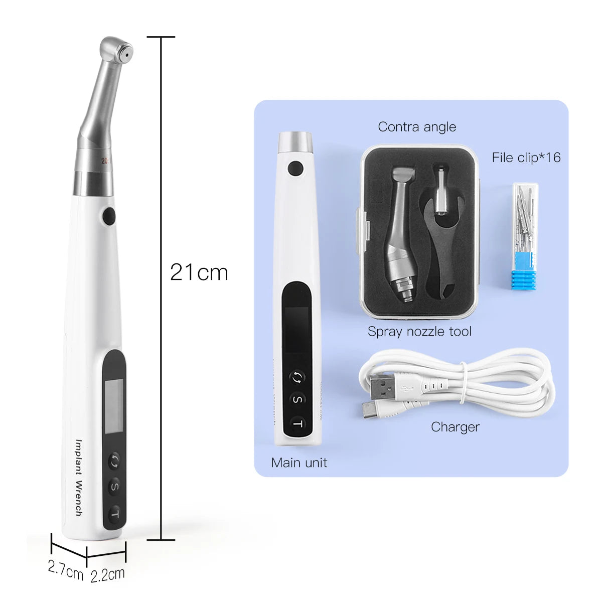 AZDENT Wireless Dental Implant Motor – Electric Torque Driver with 16 Screwdrivers & Contra Angle