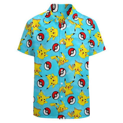 Summer Men's Short Sleeve Shirt – Cute Animal Print, Open Button Lapel, Comfortable Casual Top