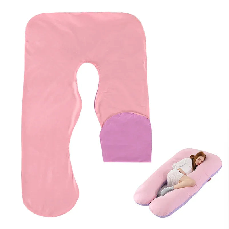 Cotton Maternity U-Shaped Body Pillow Case – 140/150cm Removable & Washable Cover for Pregnancy Support