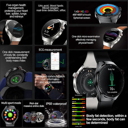 2025 Nursing-Grade Smartwatch — Blood Oxygen, Lipid, Uric Acid, ECG+PPG, Body Temperature & Bluetooth Call Health Tracker