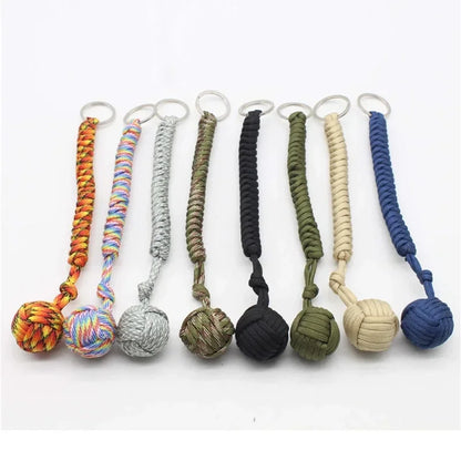 Monkey Fist Steel Ball Keychain – Self-Defense Survival Lanyard with Braided Rope for Outdoor Safety