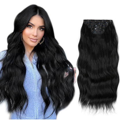 SARLA Synthetic Long Wavy Clip-In Hair Extensions 22" Thick Hairpiece for Women – Brown, Blonde, Black