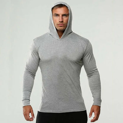 Men’s Slim Fit Gym Hoodie Long Sleeve – Breathable Cotton Fitness & Bodybuilding Sports T-Shirt
