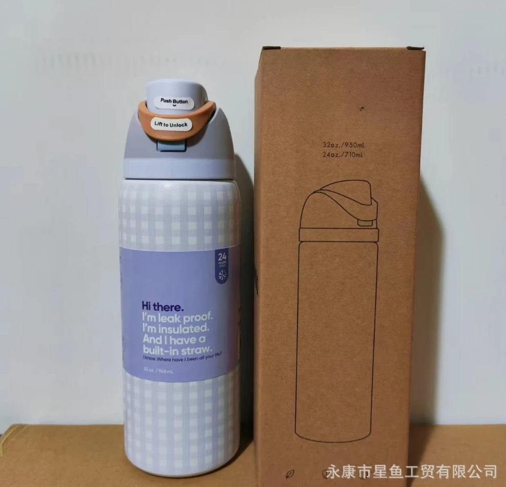 32oz & 24oz One-Touch Pop-Up Sports Water Bottle — Vacuum Insulated Tumbler with Straw & Spout, Leakproof for Outdoor and Gym Use