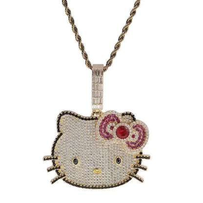 Hello Kitty Y2K White Gold Pendant Necklace – Sweet Long Layered Jewelry Chain for Women, Halloween Style (Europe & America)
