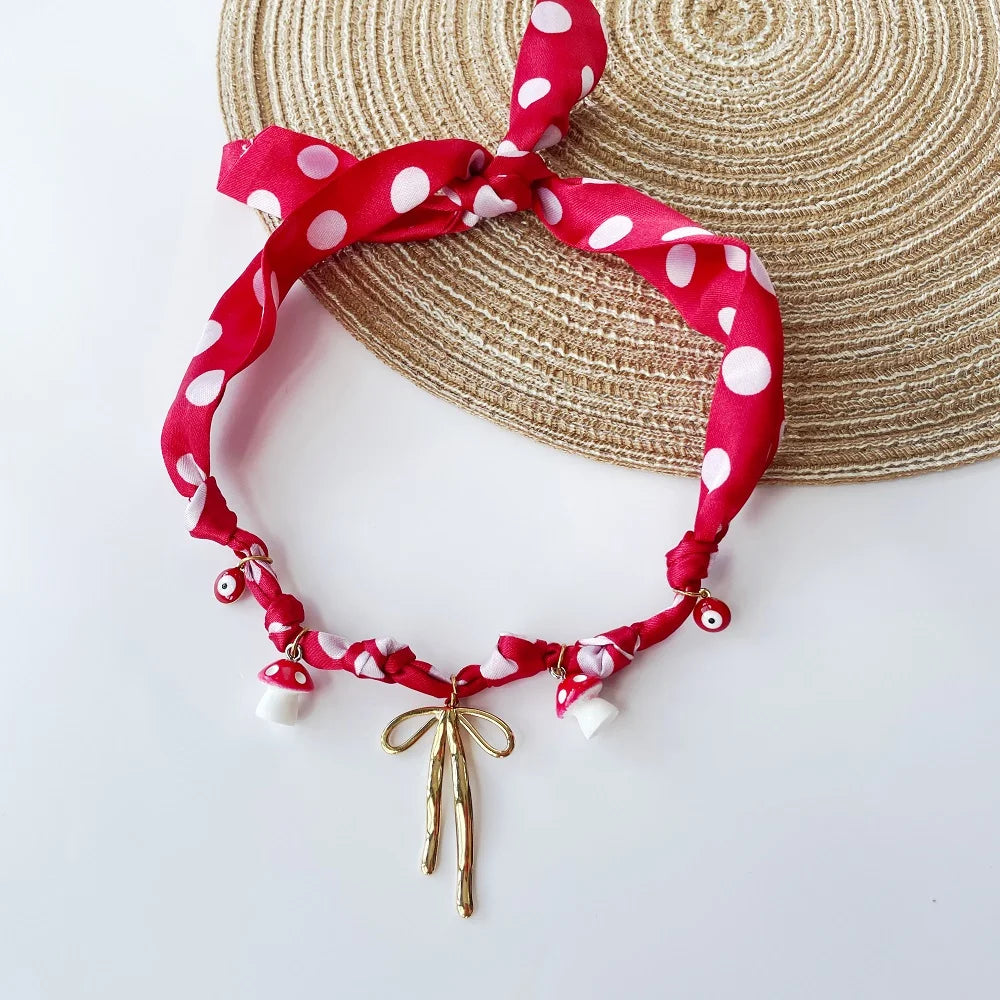 Bohemian Fabric Scarf Necklace - Sea Life, Heart & Floral Charm Pendant Vacation Jewelry Gift for Women