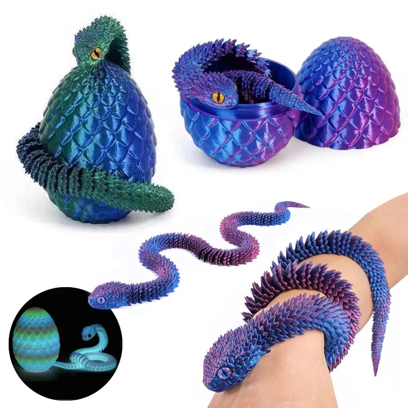 3D Printed Snake Egg Mold – Creative Decompression Rotatable Articulated Snake Desktop Ornament & Realistic Animal Toy for Kids