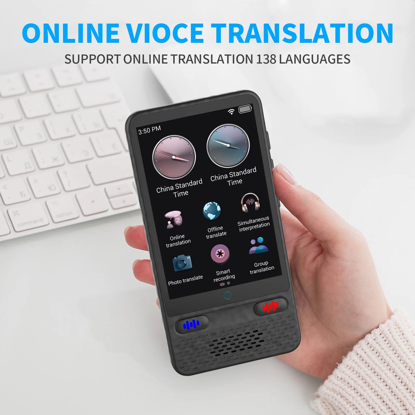 AI Language Translator Device – 138 Languages Two-Way Real-Time Voice Translation with ChatGPT Support for Travel & Business