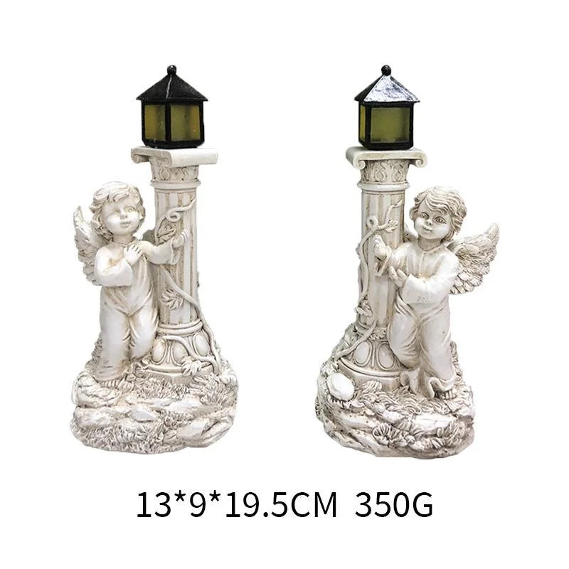 Solar Lamp Angel Sculpture – European Roman Column Resin Outdoor Garden & Courtyard Home Decoration