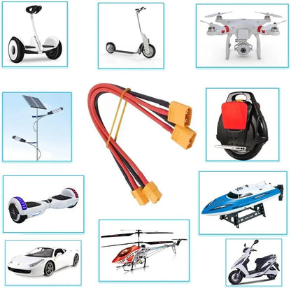 XT60 12AWG Parallel Battery Connector Cable – Male/Female Dual Extension 40CM/60CM Silicone Wire for RC Battery & Motor