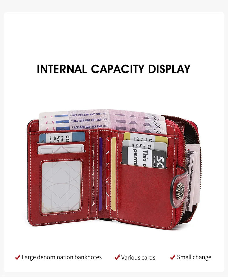 Retro Hollow-Out Short Purse for Women – Multi-Card Zipper Wallet, European & American Fashion Design