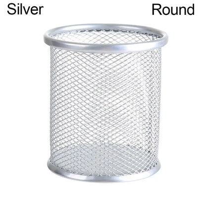 Multifunction Mesh Pen Holder - Round or Square Desk Organizer for Pens, Pencils & Stationery