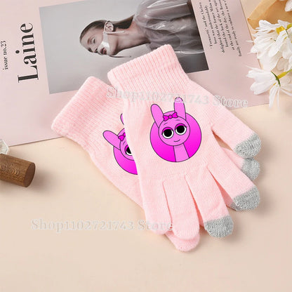Sprunki Knitted Gloves for Kids - Cute Cartoon Touchscreen Winter Warm Mittens for Boys & Girls