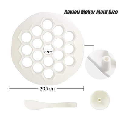 19-Hole Ravioli Maker Mold - BPA Free Plastic Pelmeni & Pierogi Dumpling Press with Stuffing Spoon for Easy Kitchen Prep