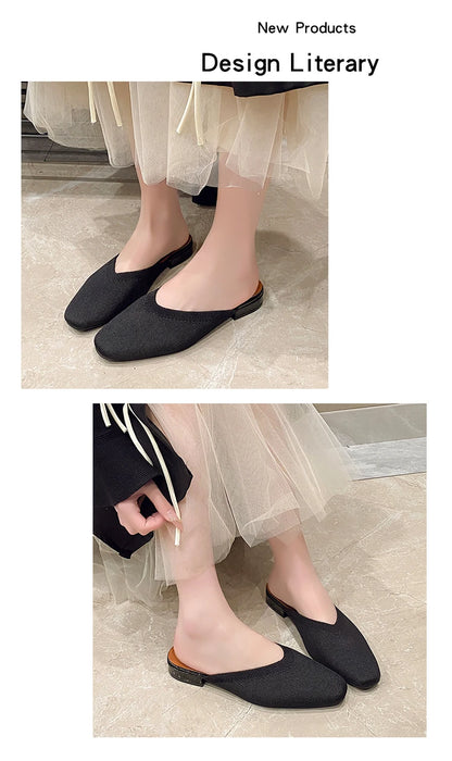 Women’s Solid Color Pointed Toe Knitted Slip-On Flats – Casual Breathable Ballet Loafers