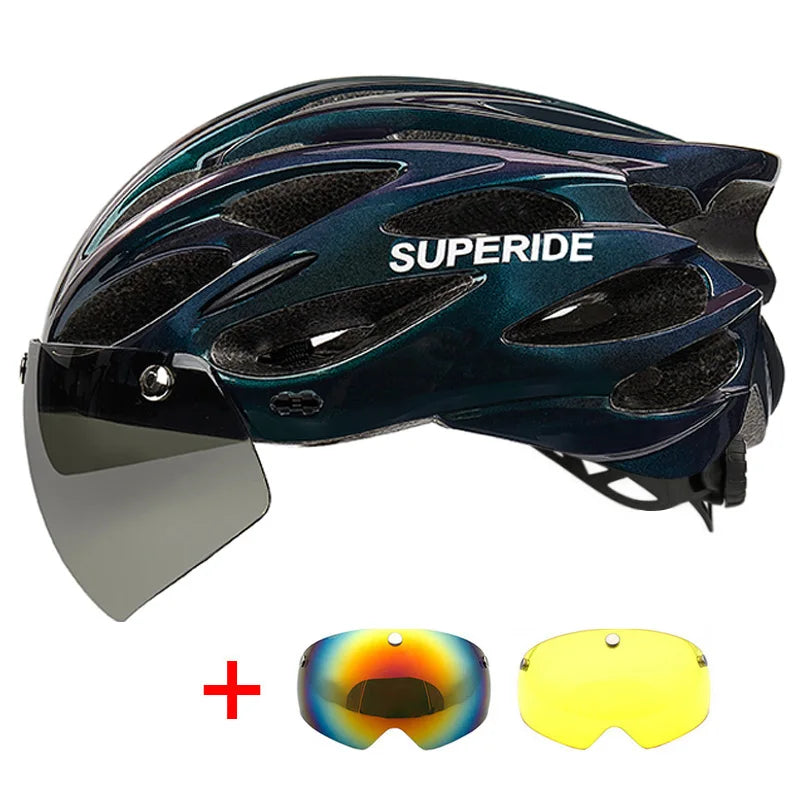 SUPERIDE Ultralight Cycling Helmet - In-Mold Road & MTB Bike Helmet with Magnetic Goggles & Sun Visor for Men & Women