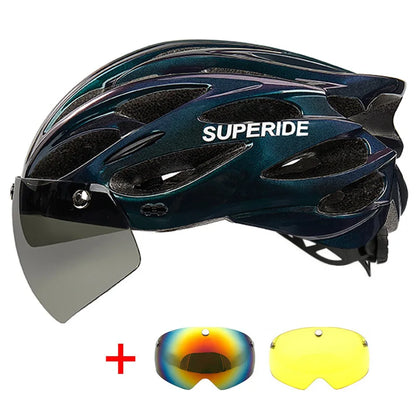 SUPERIDE Ultralight Cycling Helmet - In-Mold Road & MTB Bike Helmet with Magnetic Goggles & Sun Visor for Men & Women